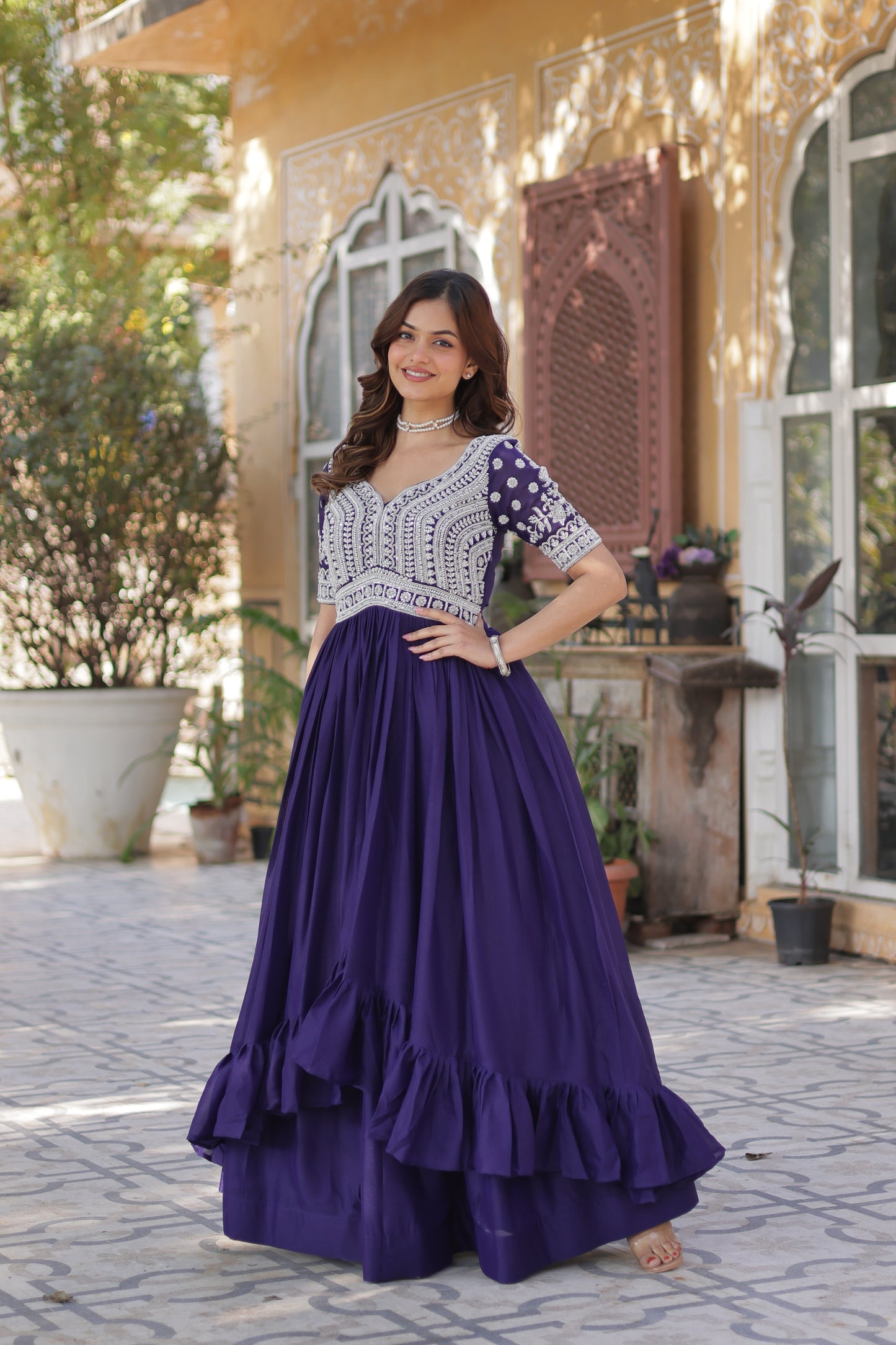 Lehenga with Readymade Slit Cut Long Kurti Set – Star Georgette with Beads & Sequins Embroidery