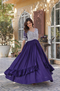 Lehenga with Readymade Slit Cut Long Kurti Set – Star Georgette with Beads & Sequins Embroidery