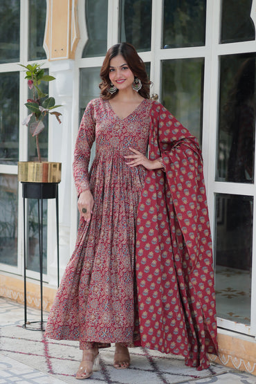 Premium Readymade Kurti with Pant & Dupatta Set – Maroon