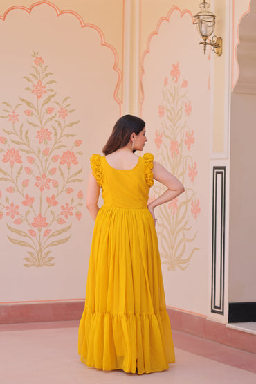 Premium Readymade Sleeveless Gown for Women – Faux Blooming Fabric with Sequins & Beads Embroidery