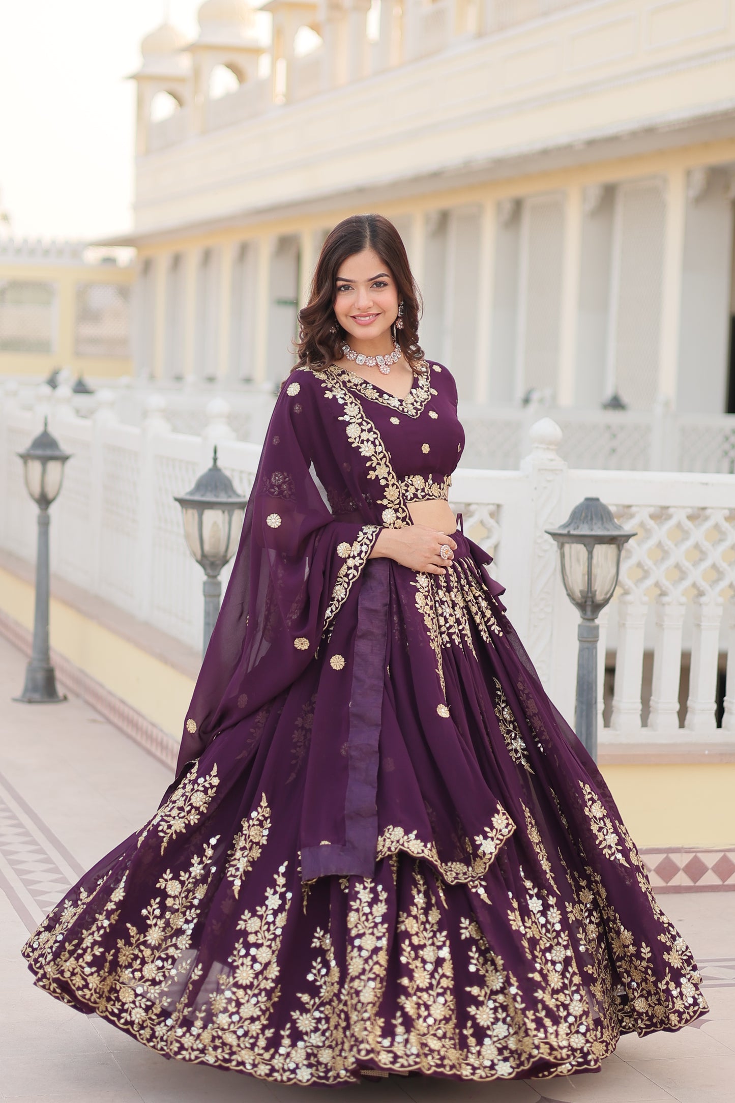 Embroidered Semi Stitched Lehenga Choli