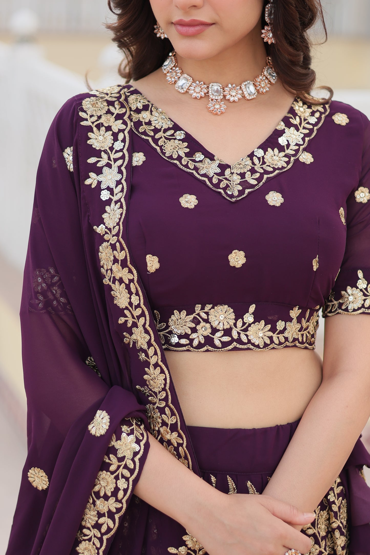 Embroidered Semi Stitched Lehenga Choli