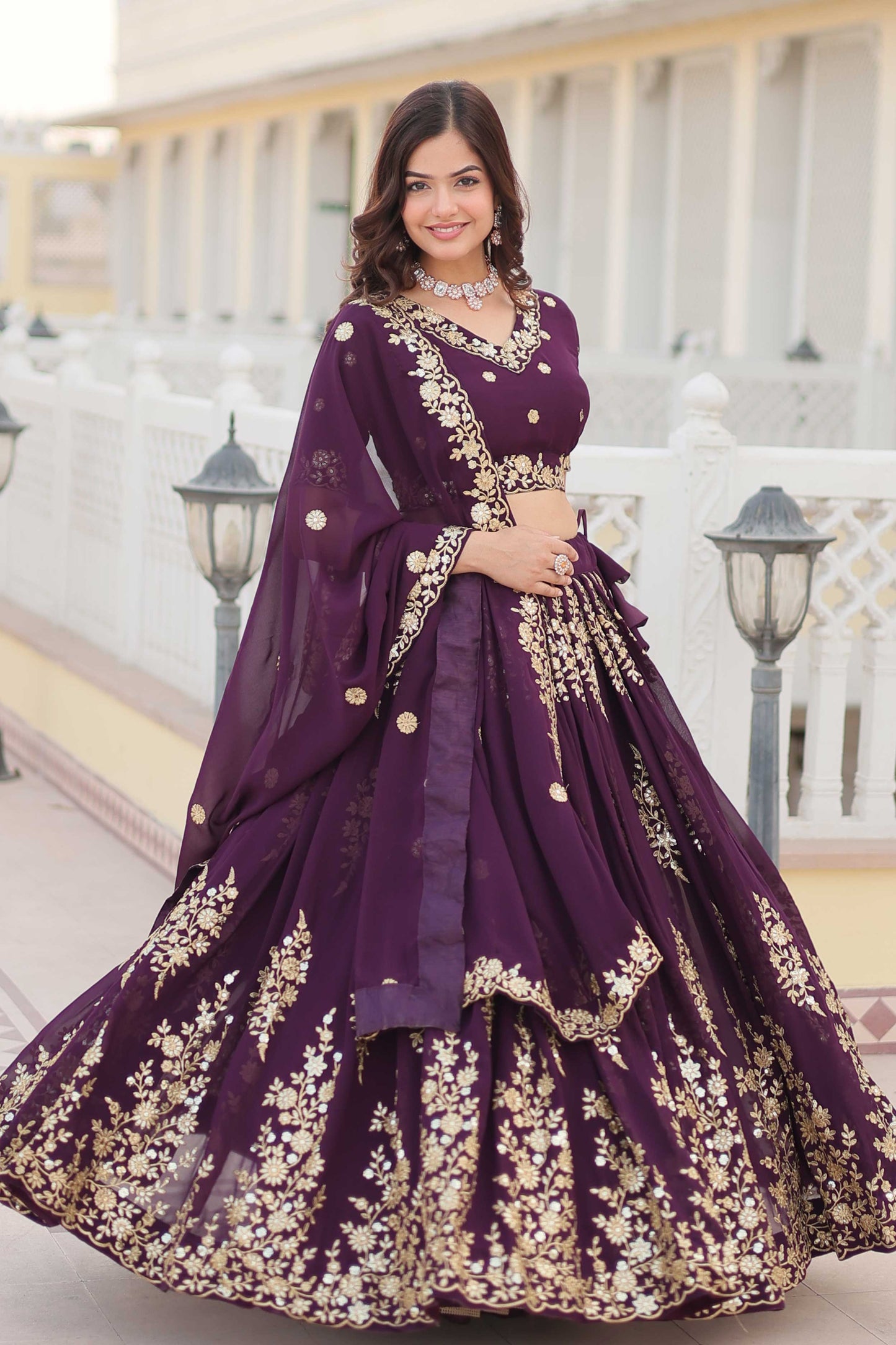 Embroidered Semi Stitched Lehenga Choli