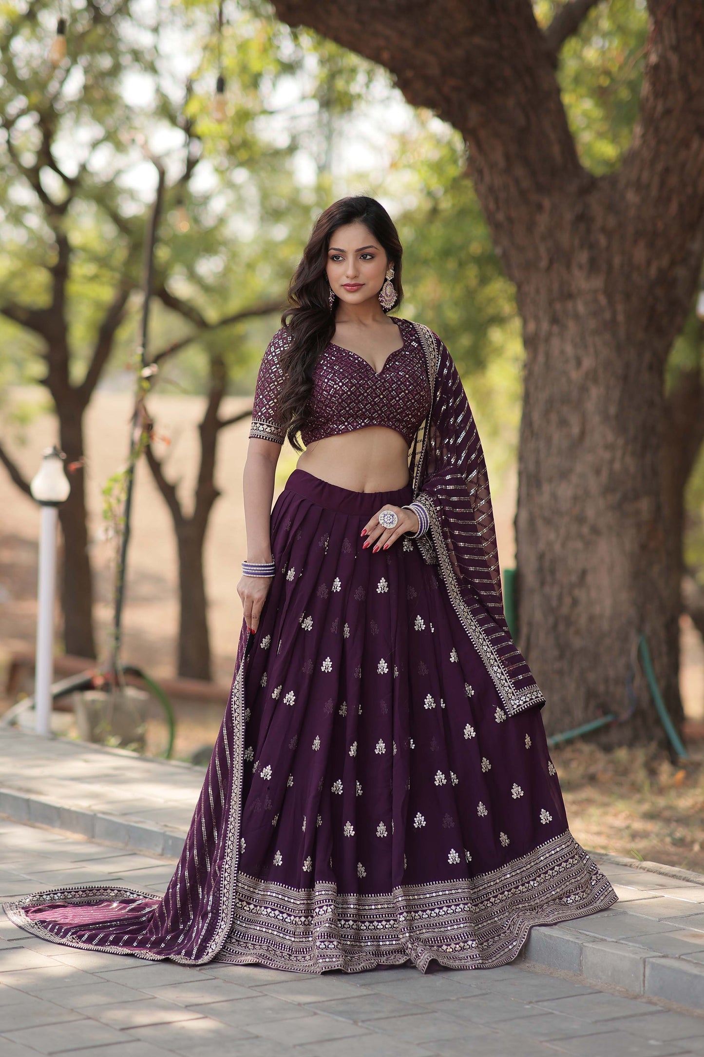 Embroidered Flared Lehenga Choli Set with Dupatta.