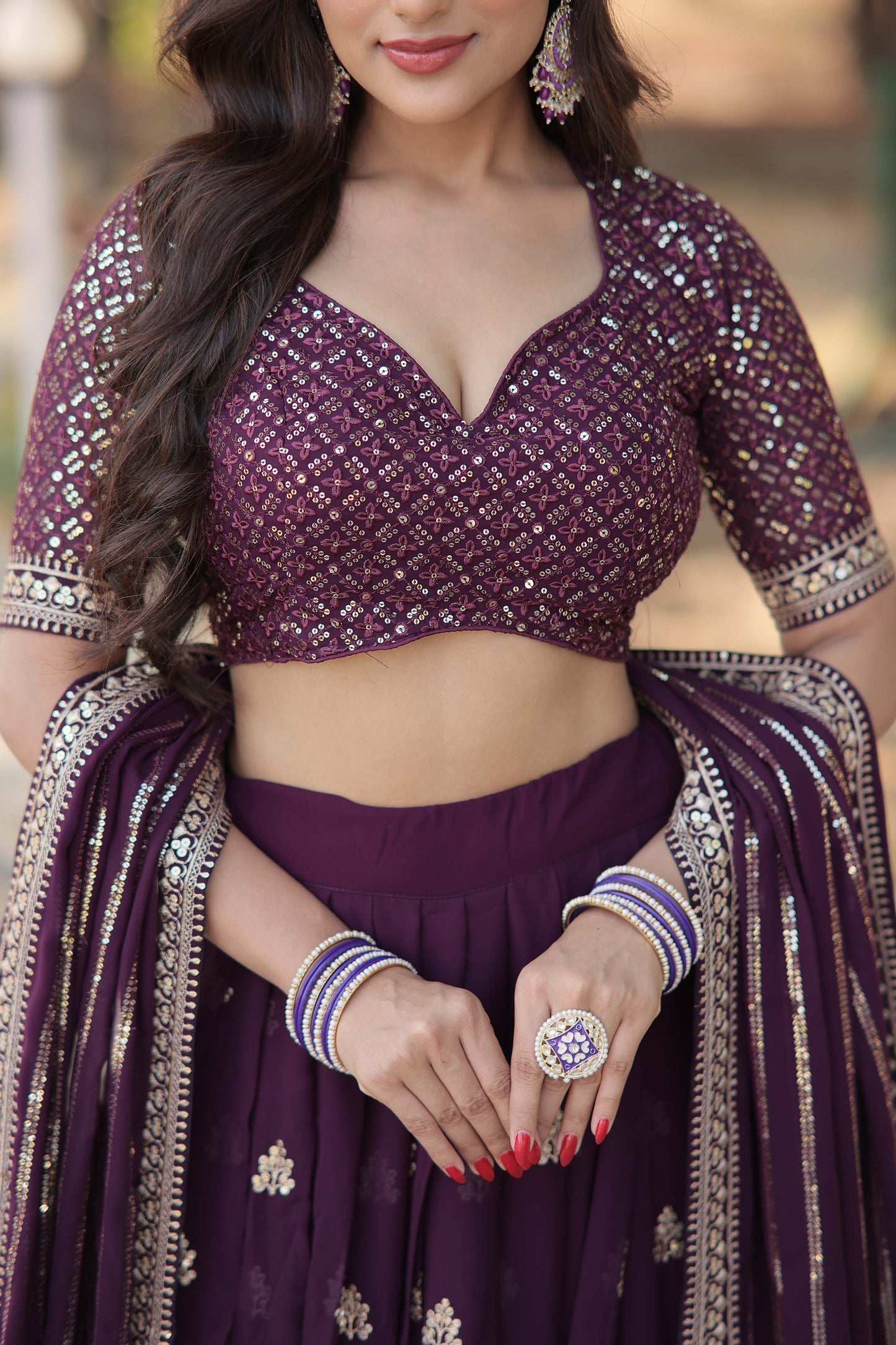 Embroidered Flared Lehenga Choli Set with Dupatta.