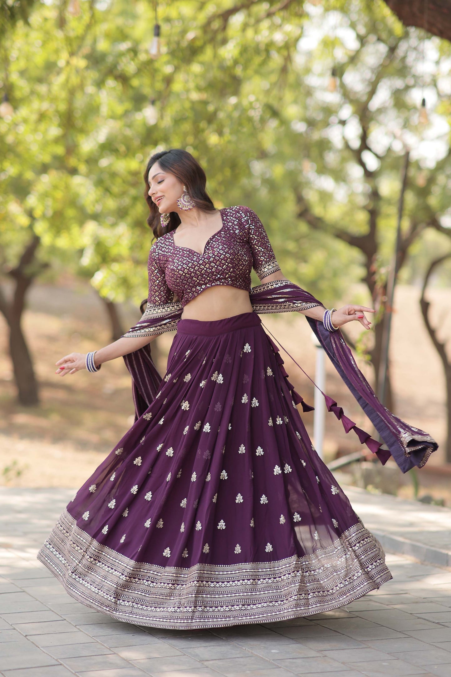 Embroidered Flared Lehenga Choli Set with Dupatta.