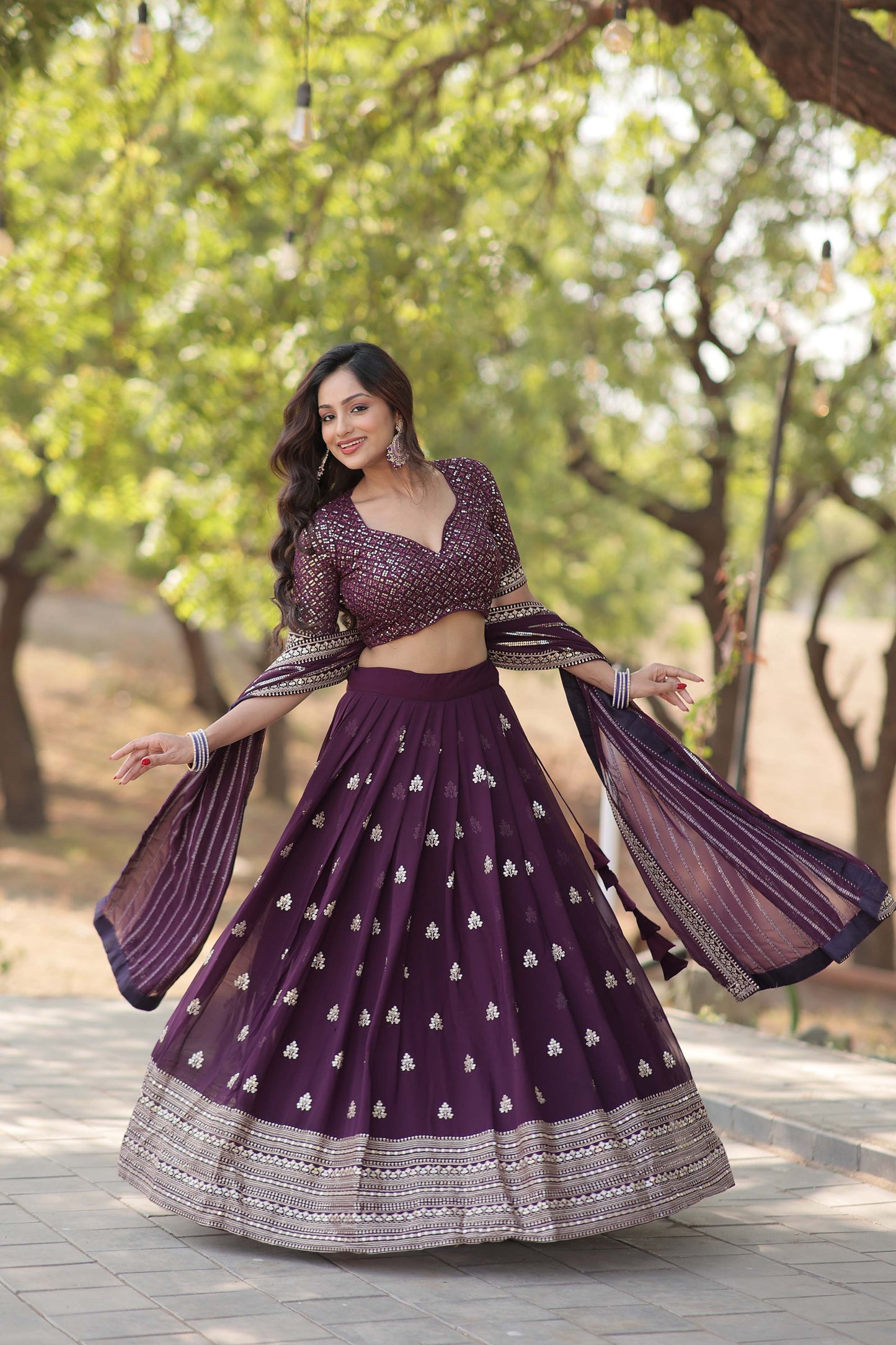 Embroidered Flared Lehenga Choli Set with Dupatta.