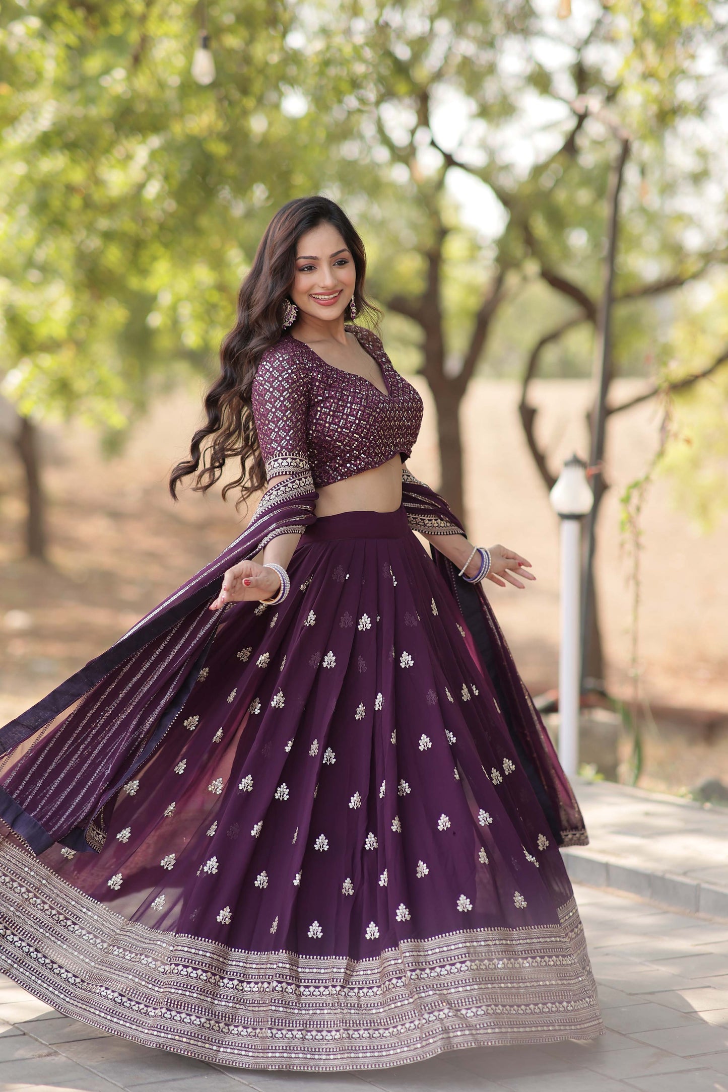 Embroidered Flared Lehenga Choli Set with Dupatta.