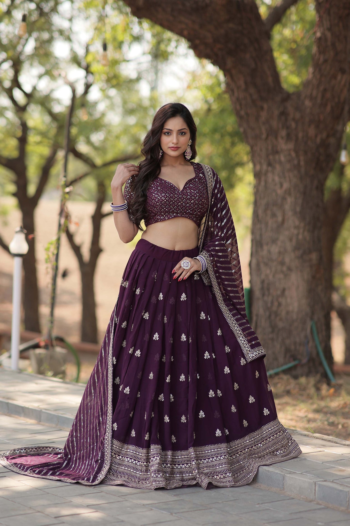 Embroidered Flared Lehenga Choli Set with Dupatta.