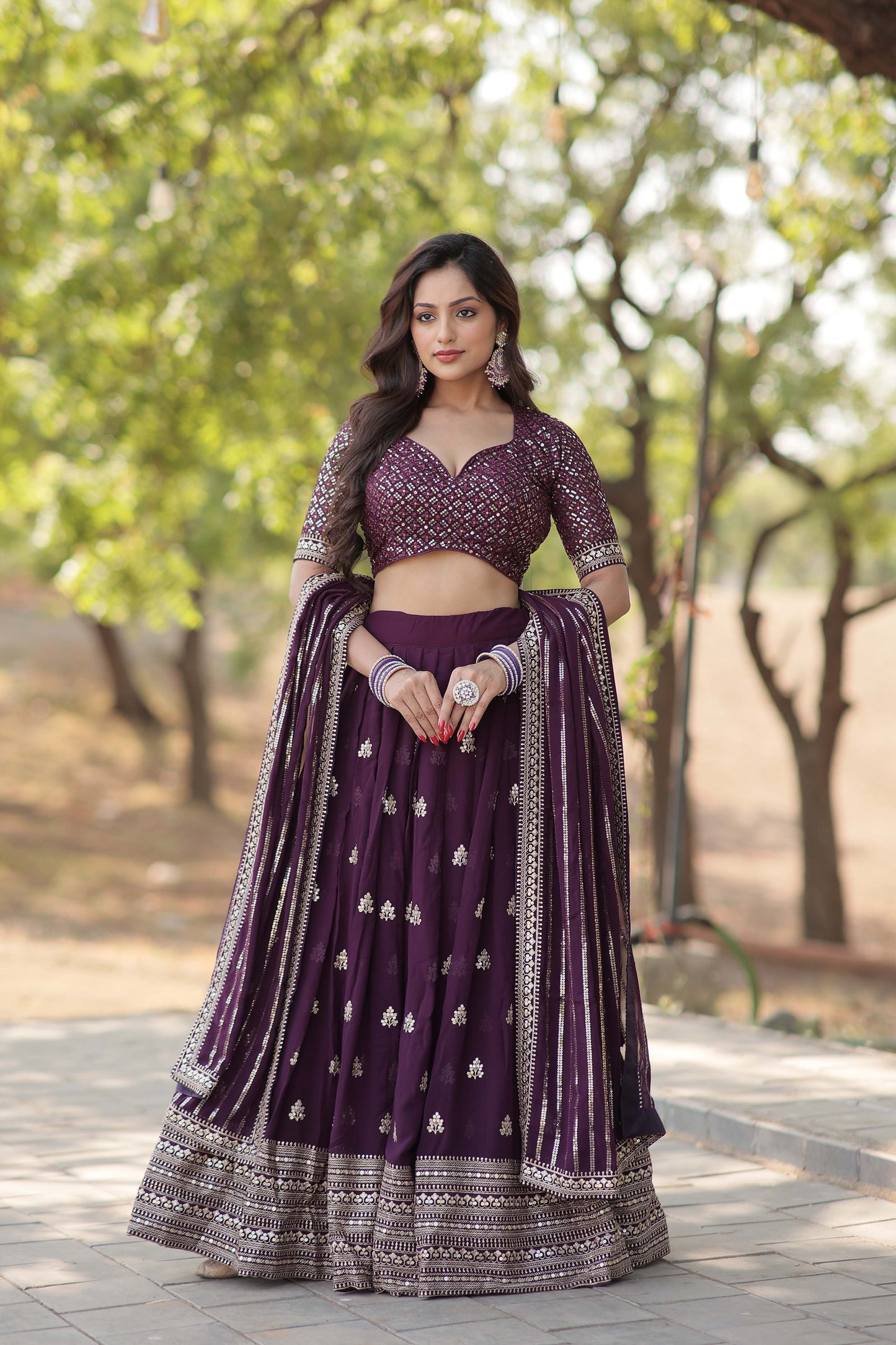 Embroidered Flared Lehenga Choli Set with Dupatta.