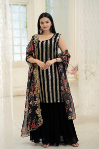 Elegant Faux Blooming Kurti and Sharara Set with Embellished Dupatta