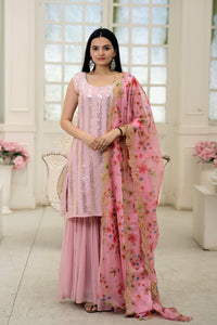 Elegant Faux Blooming Kurti and Sharara Set with Embellished Dupatta