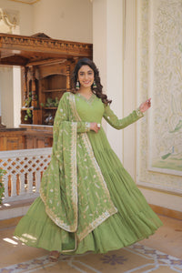 Elegant Faux Georgette Gowns with Embroidered Flair and Matching Dupattas