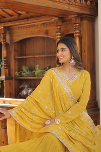 Elegant Faux Georgette Gowns with Embroidered Flair and Matching Dupattas