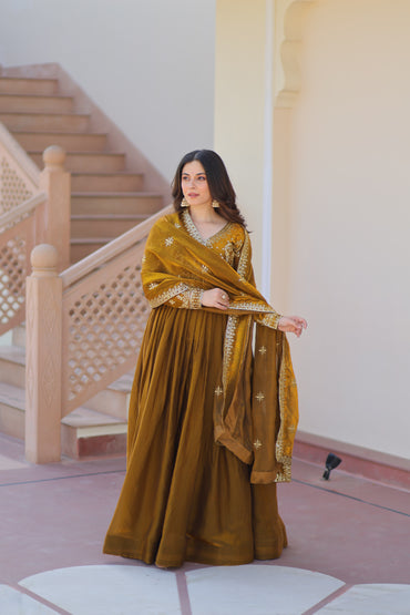 Premium Embroidered Gown with Dupatta for Women – Fendy Fabric with Zari & Sequins Work