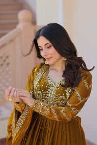 Premium Embroidered Gown with Dupatta for Women – Fendy Fabric with Zari & Sequins Work