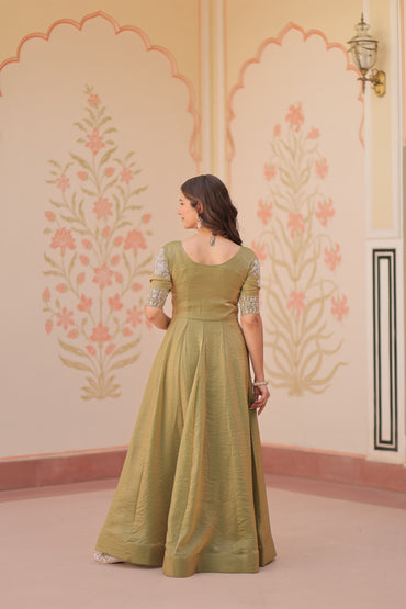 Premium Fendy Embroidered Designer Gown – Readymade Kali Stitch with Canvas Patta