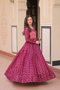 Premium Readymade Ethnic Gown for Women – Position Print Choli with Staple Jacquard Weaving