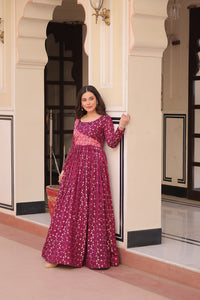 Premium Readymade Ethnic Gown for Women – Position Print Choli with Staple Jacquard Weaving