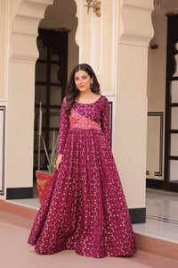 Premium Readymade Ethnic Gown for Women – Position Print Choli with Staple Jacquard Weaving