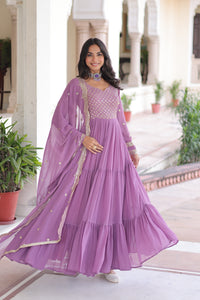 Faux Georgette gown with With Sequins Zari Embroidered