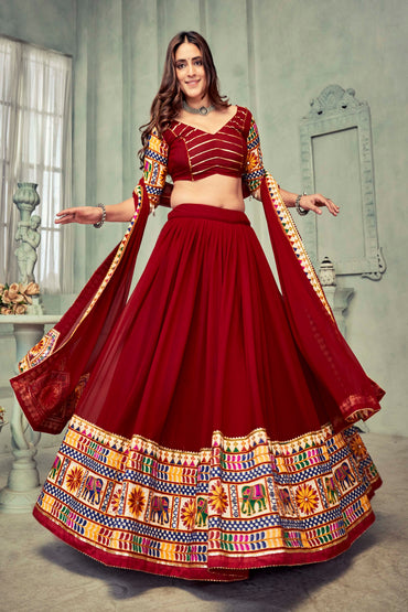 raditional Worked Lehenga Choli With Stitched Blouse and Cotton Dupatta Embroidery Choli Mandir Having Design Border Work For Women Looking Lehenga