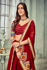 raditional Worked Lehenga Choli With Stitched Blouse and Cotton Dupatta Embroidery Choli Mandir Having Design Border Work For Women Looking Lehenga