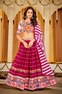 Indian Gujarati Woman Chaniya Choli Dandiya Night garba Georgette Sequin Belt Lehenga Choli Dupatta