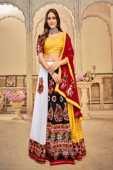 Mirror Work Yellow Color Navratri Ghagra Choli