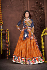 Gujarati Navratri Blue and Mustard Lehenga Choli With Dupatta Set for Garba