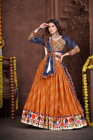 Gujarati Navratri Blue and Mustard Lehenga Choli With Dupatta Set for Garba