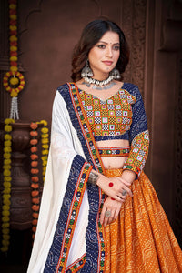 Gujarati Navratri Blue and Mustard Lehenga Choli With Dupatta Set for Garba