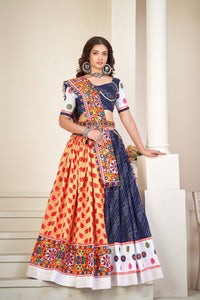 Navy Blue Georgette Printed Flared Style Lehenga