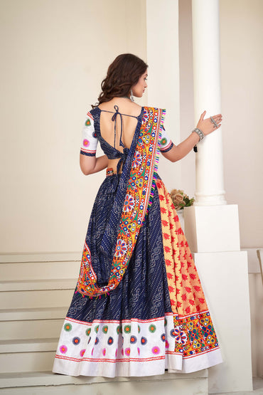 Navy Blue Georgette Printed Flared Style Lehenga