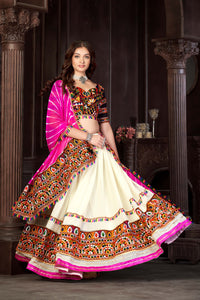 White Pink Georgette Multi Thread Work Navratri Lehenga Choli With Pink Lehenriya Duptta Set