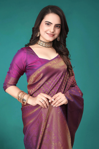 Purple Kanjivaram Silk Saree With Blouse Piece