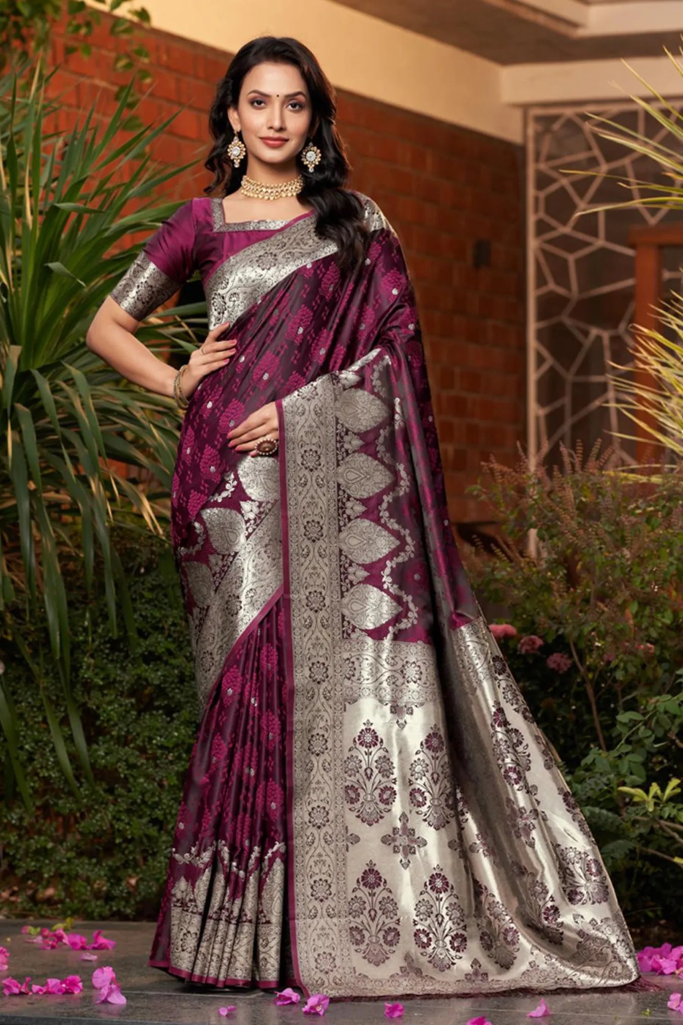 Purple Woven Design Satin Silk Saree With Blouse Piece