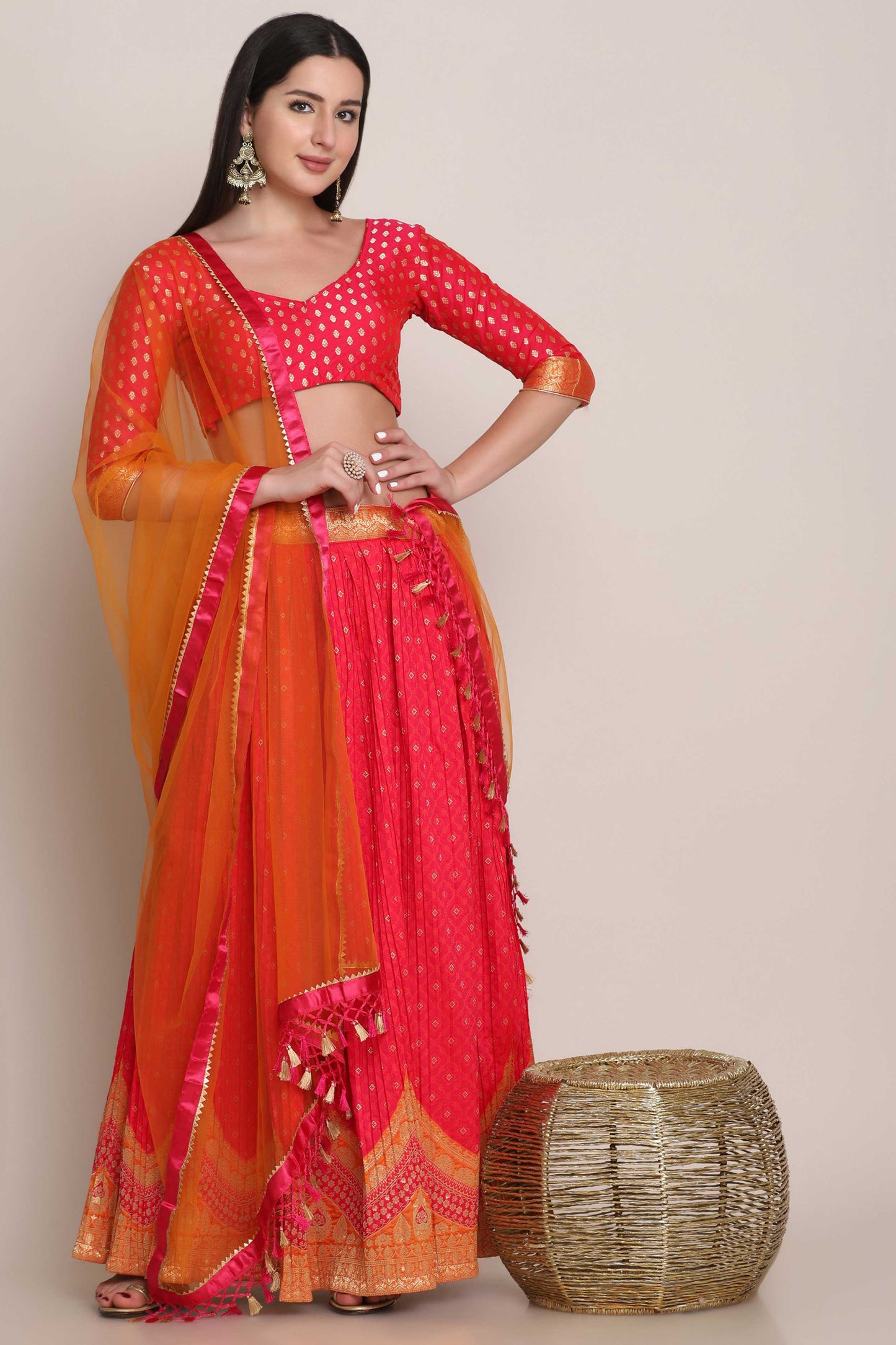 Zari Woven Lehenga Choli Set with Dupatta