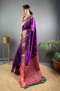 Meenakari Patola Silk Saree with Elaborate Pallu and Matching Blouse Piece