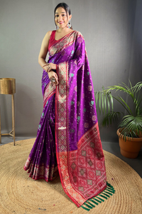 Meenakari Patola Silk Saree with Elaborate Pallu and Matching Blouse Piece