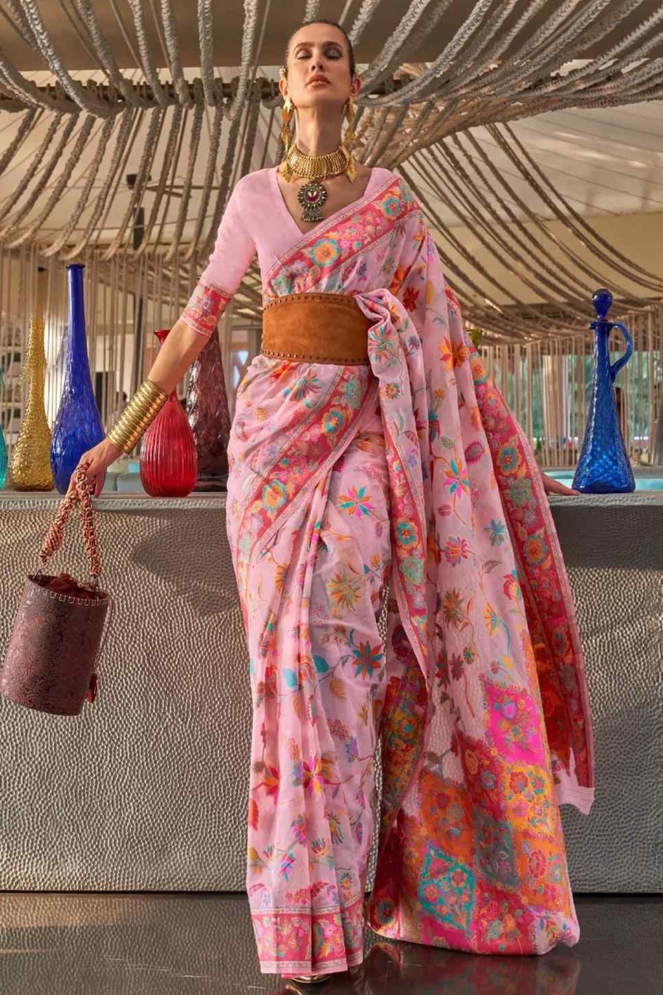 Colour Kashmiri Modal Silk Saree With Jacquard Work