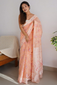 Jacquard Woven Cotton Linen Silk Saree With Blouse Piece