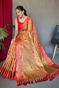 Meenakari Woven Kanjivaram Tissue Silk Saree With Blouse Piece