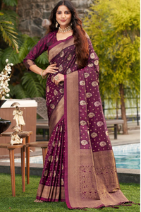 Beet Colour Woven Designer Satin Silk Saree With Blouse Piece