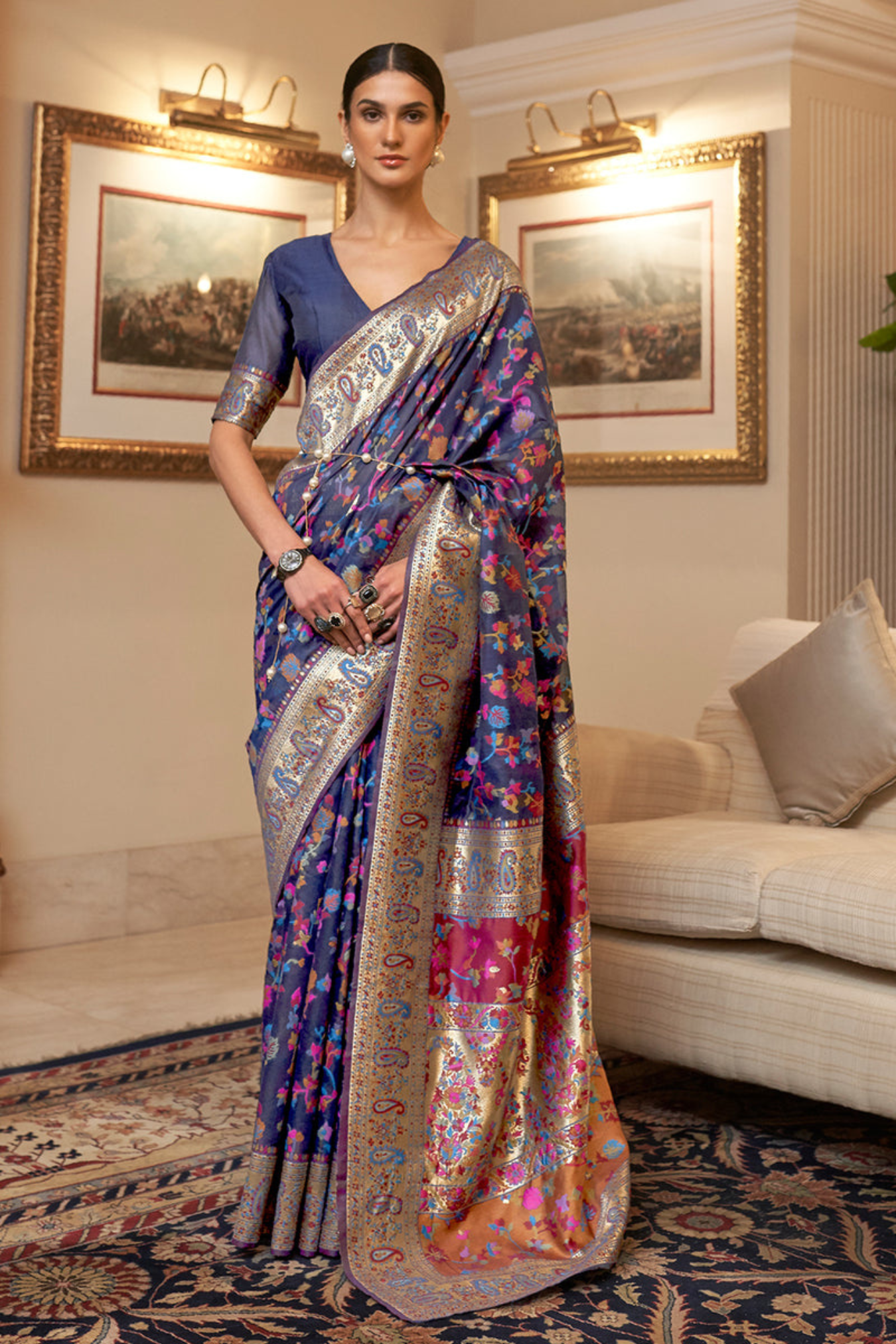 Kashmiri Weaving Silk Saree With Indian Rich Pallu