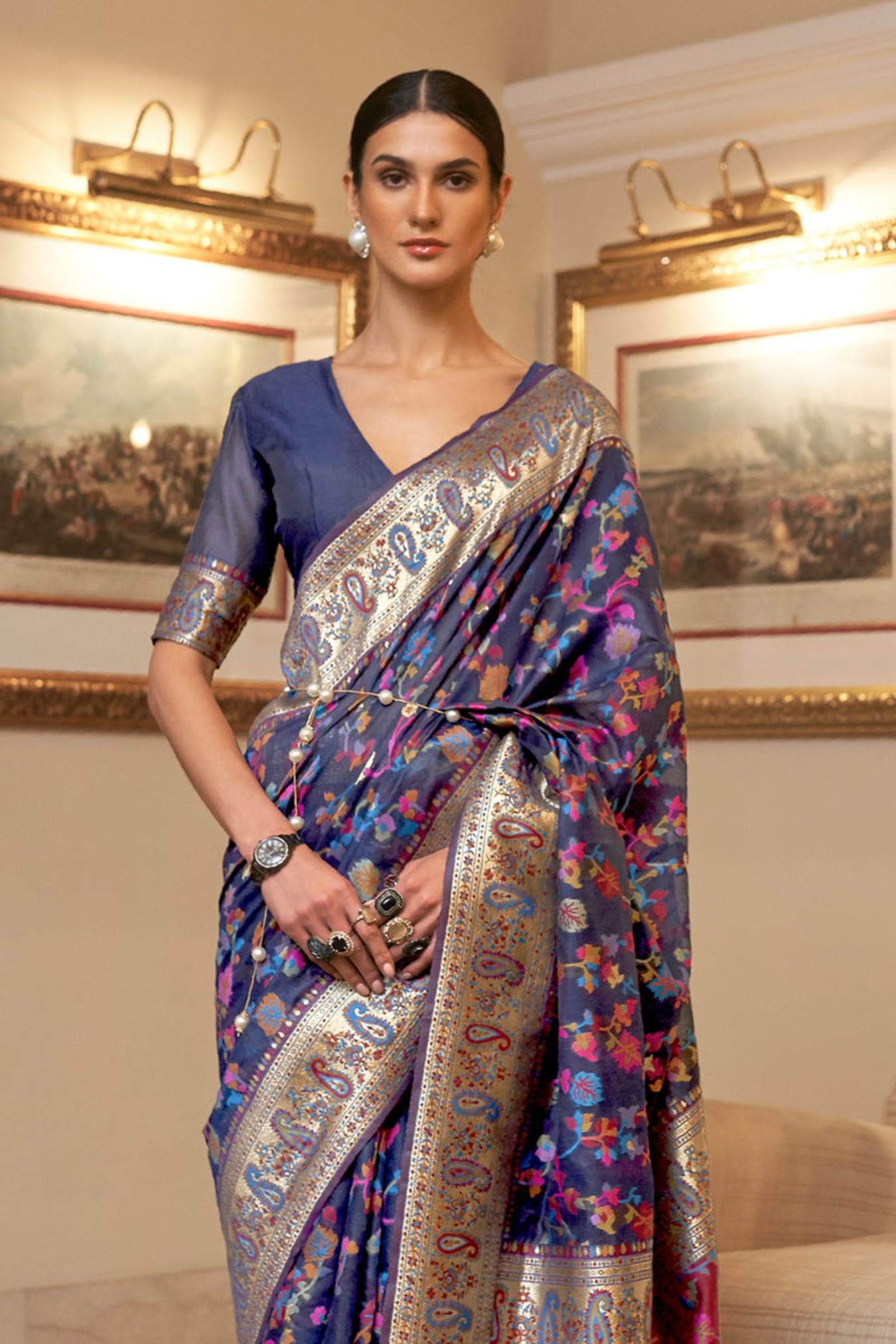 Kashmiri Weaving Silk Saree With Indian Rich Pallu