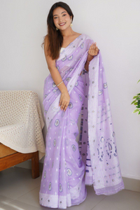 Jacquard Woven Cotton Linen Silk Saree With Blouse Piece