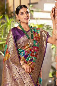 Multicolour Pure Kanjivaram Soft Silk Saree With Blouse Piece