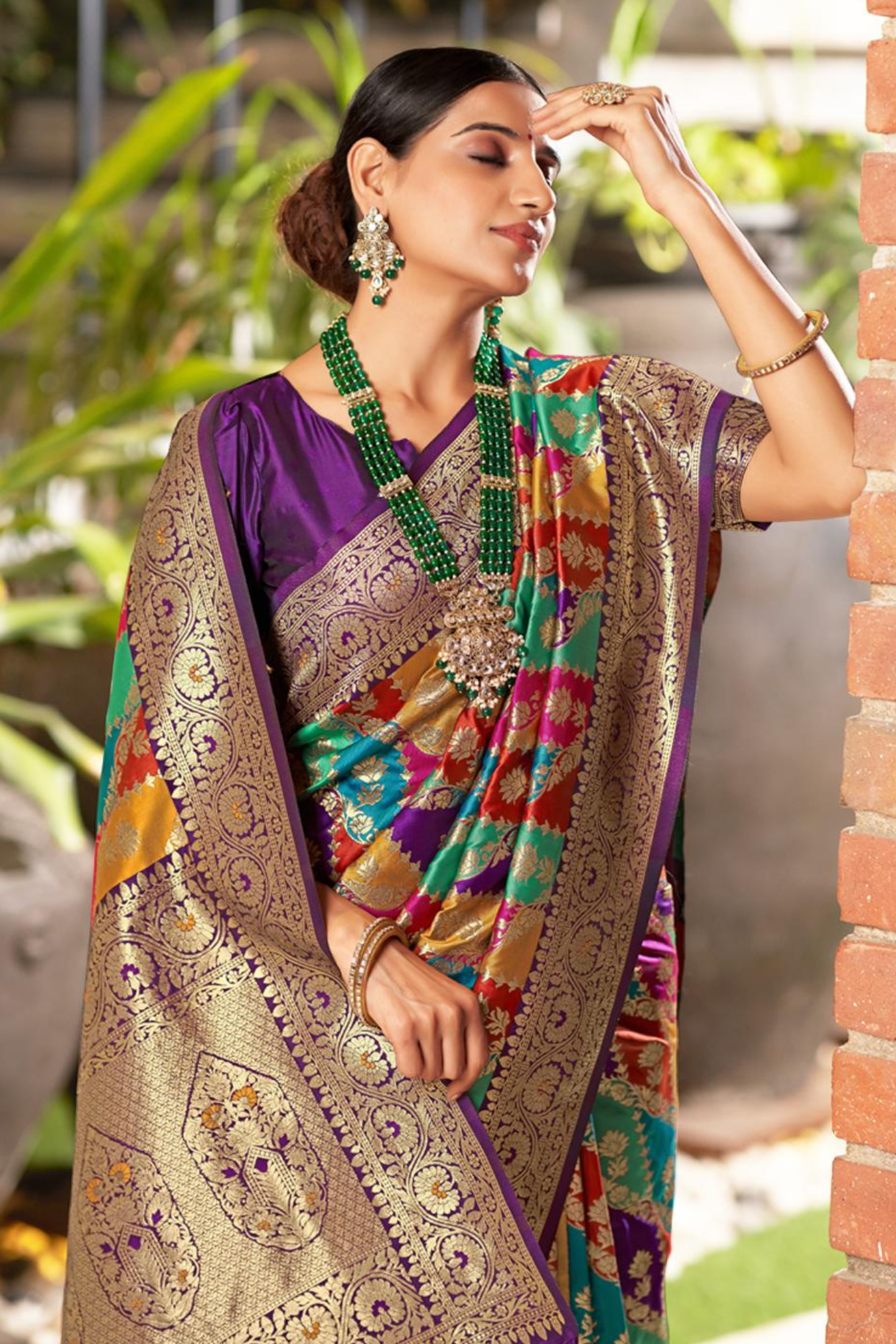 Multicolour Pure Kanjivaram Soft Silk Saree With Blouse Piece