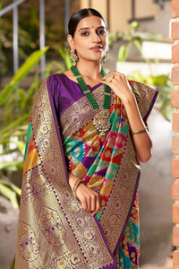 Multicolour Pure Kanjivaram Soft Silk Saree With Blouse Piece